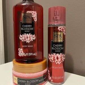 Cherry Blossom Body Wash, Scrub, and Mist Set - Red and Pink